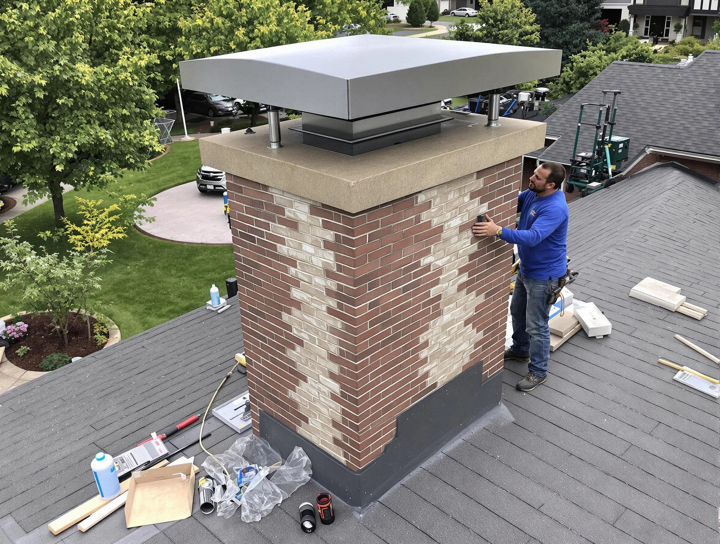Erie Chimney Sweep team working on a custom chimney remodel in Erie, CO
