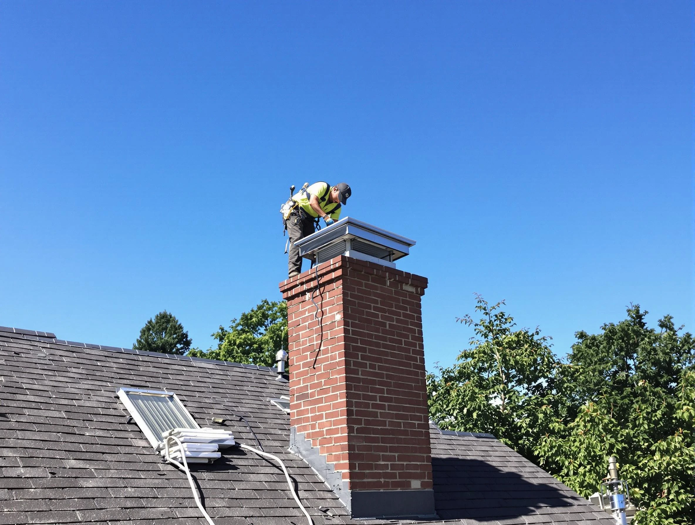 Erie Chimney Sweep technician measuring a chimney cap in Erie, CO
