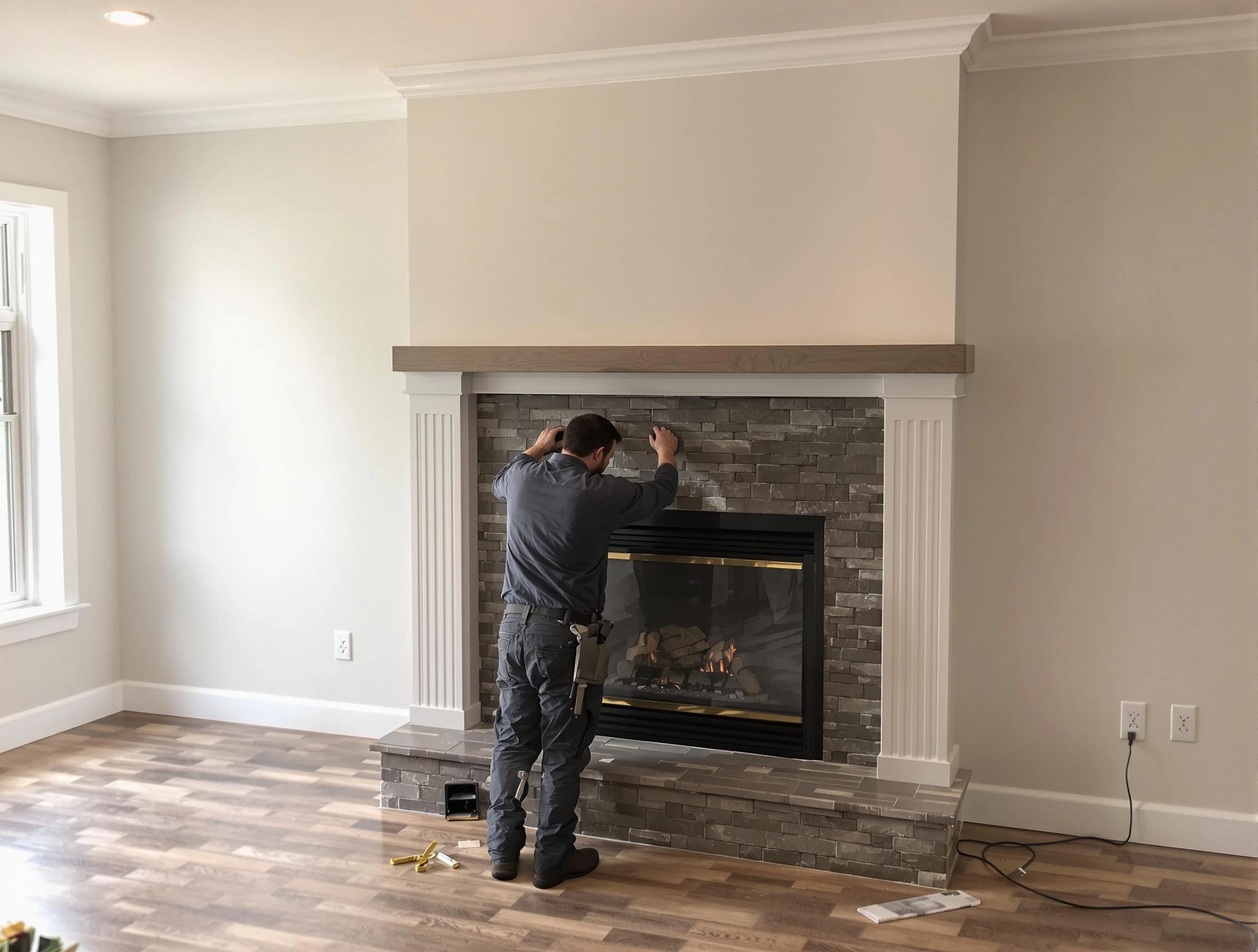 Erie Chimney Sweep finishing a custom fireplace install in Erie, CO